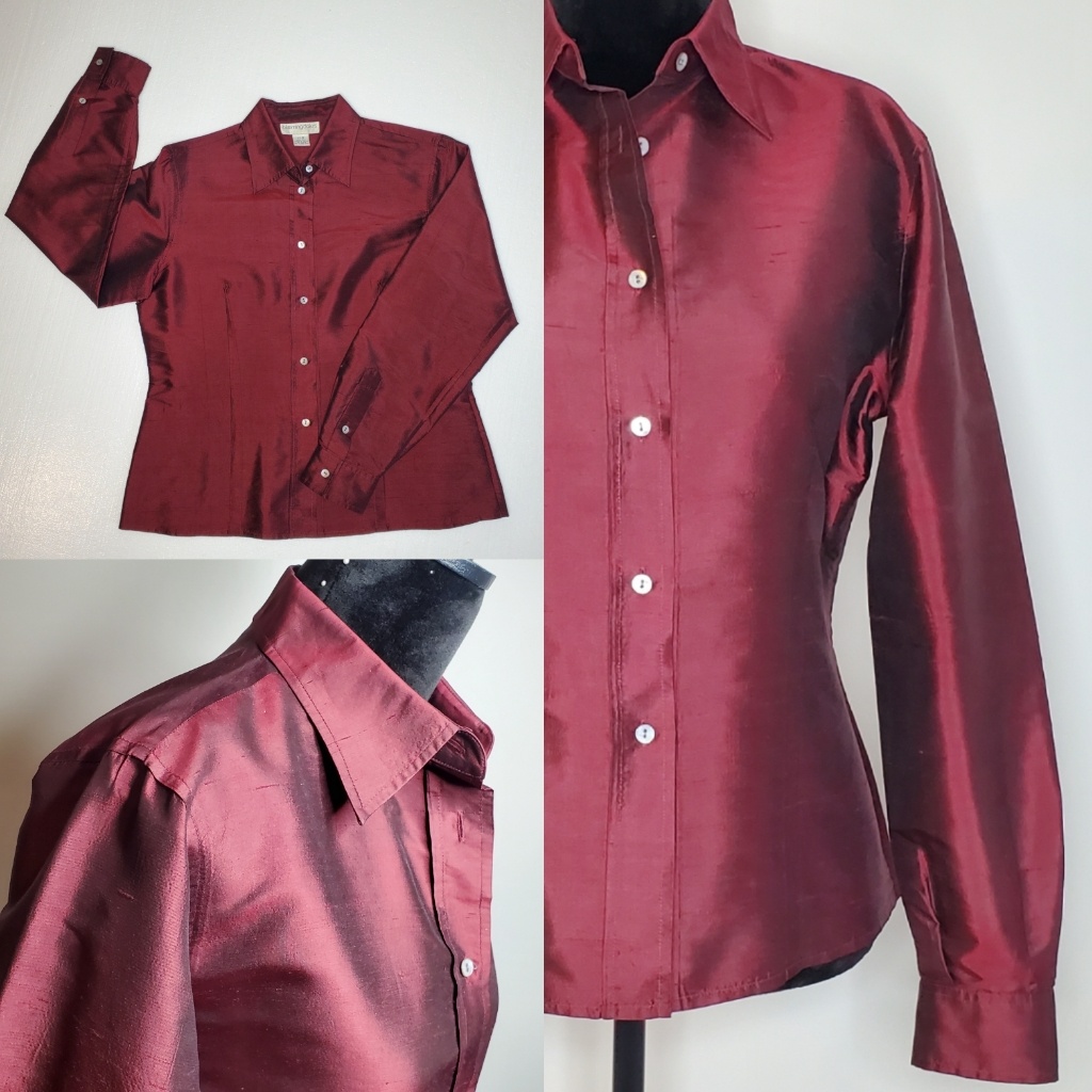 Vintage Bloomingdale's Red Silk Blouse Button